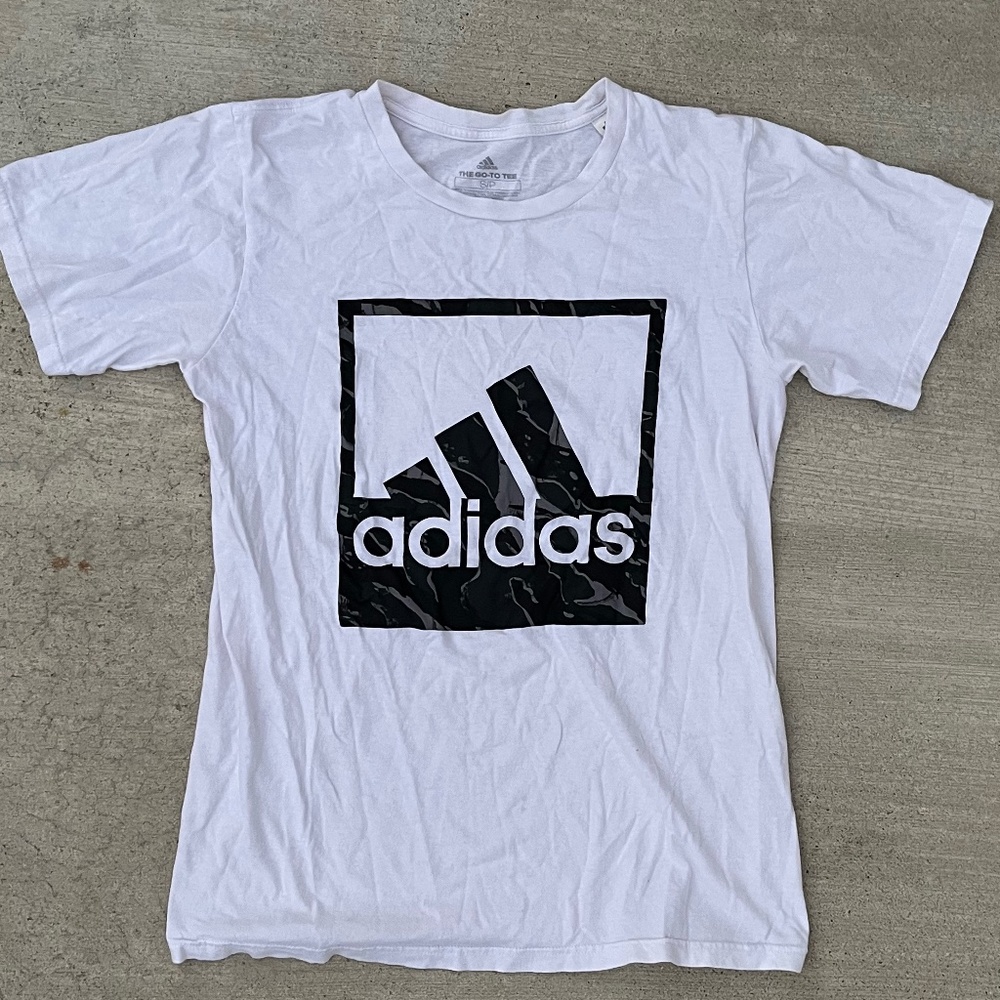 White Black Marble Adidas T Shirt Top Smal